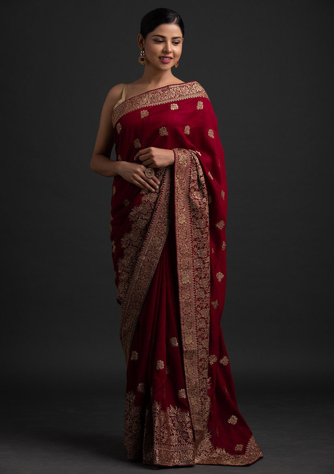 Maroon Zariwork Art Silk Designer Saree - koskii