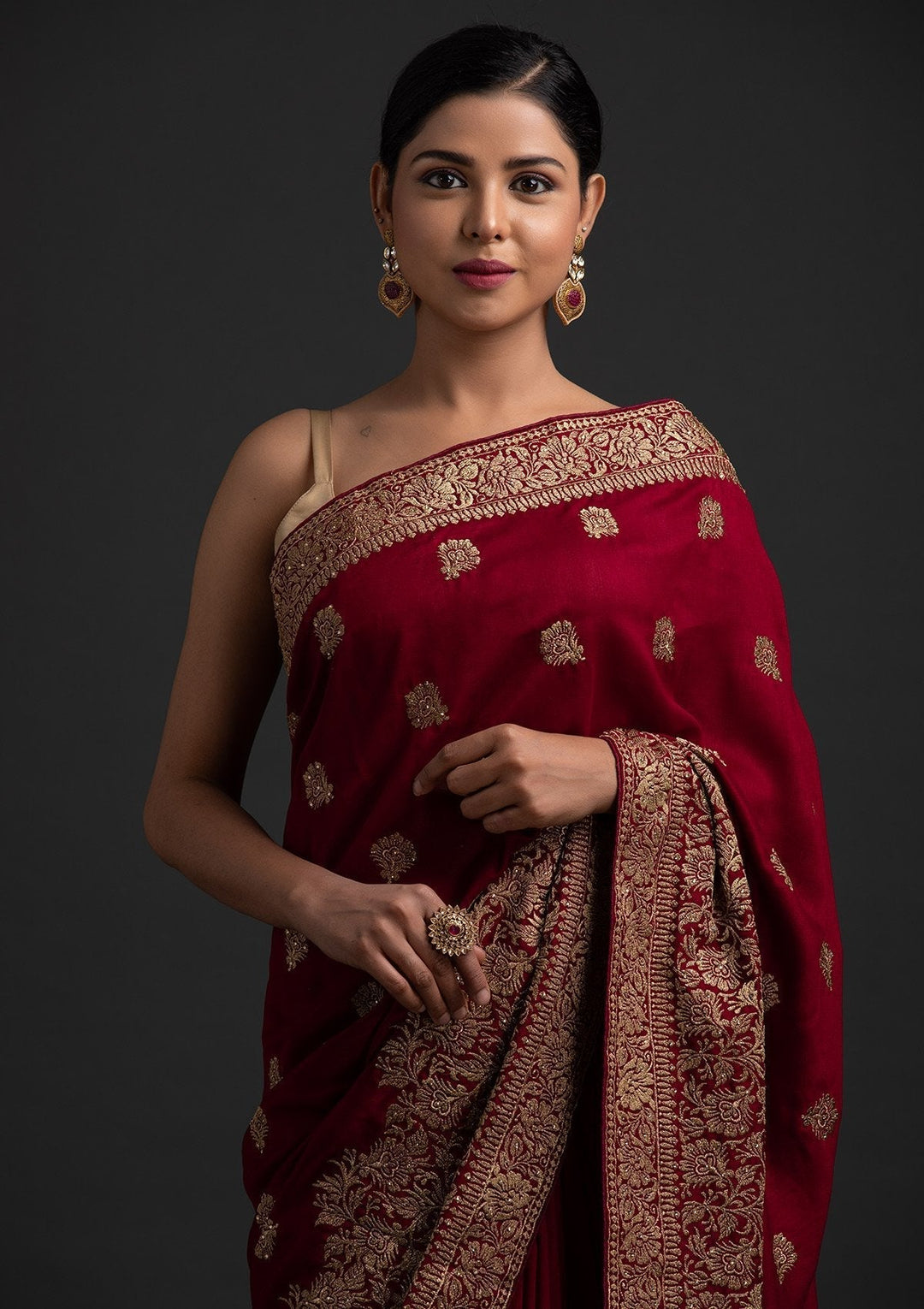 Maroon Zariwork Art Silk Designer Saree - koskii