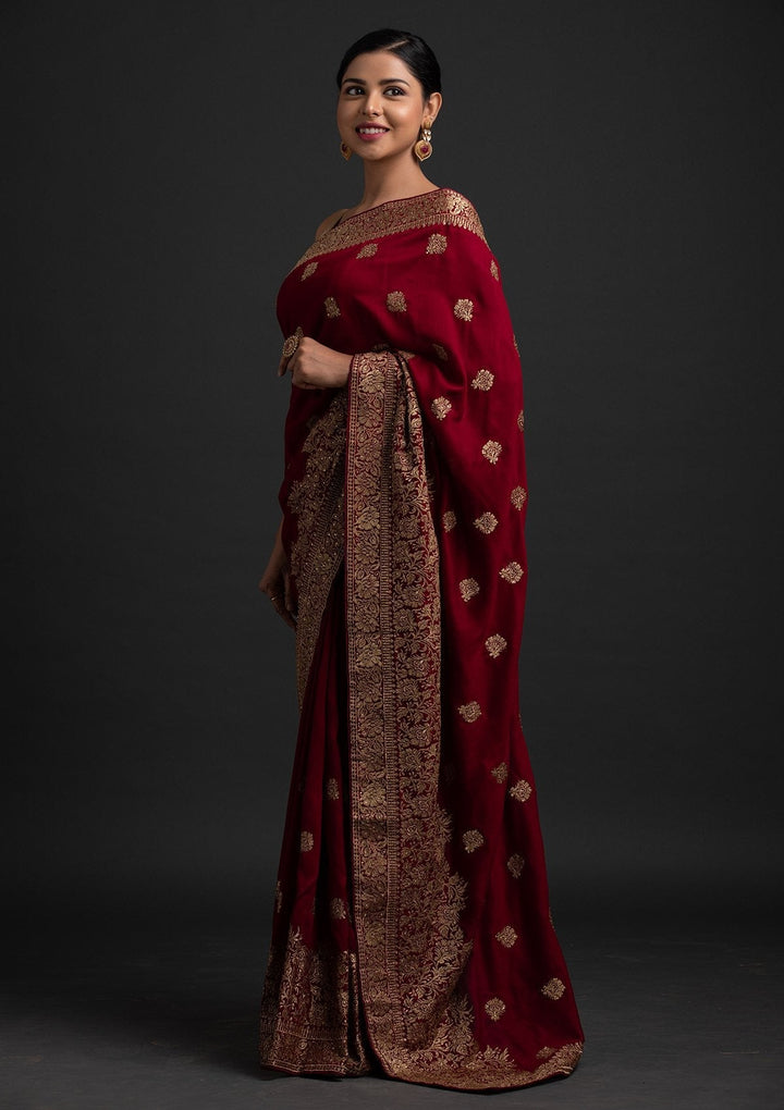 Maroon Zariwork Art Silk Designer Saree - koskii