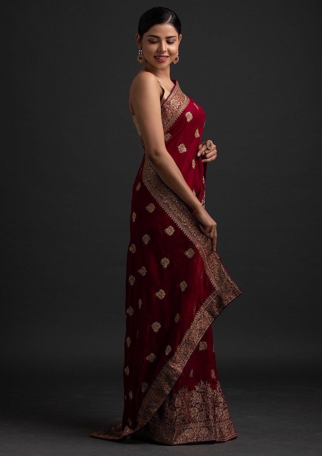 Maroon Zariwork Art Silk Designer Saree - koskii