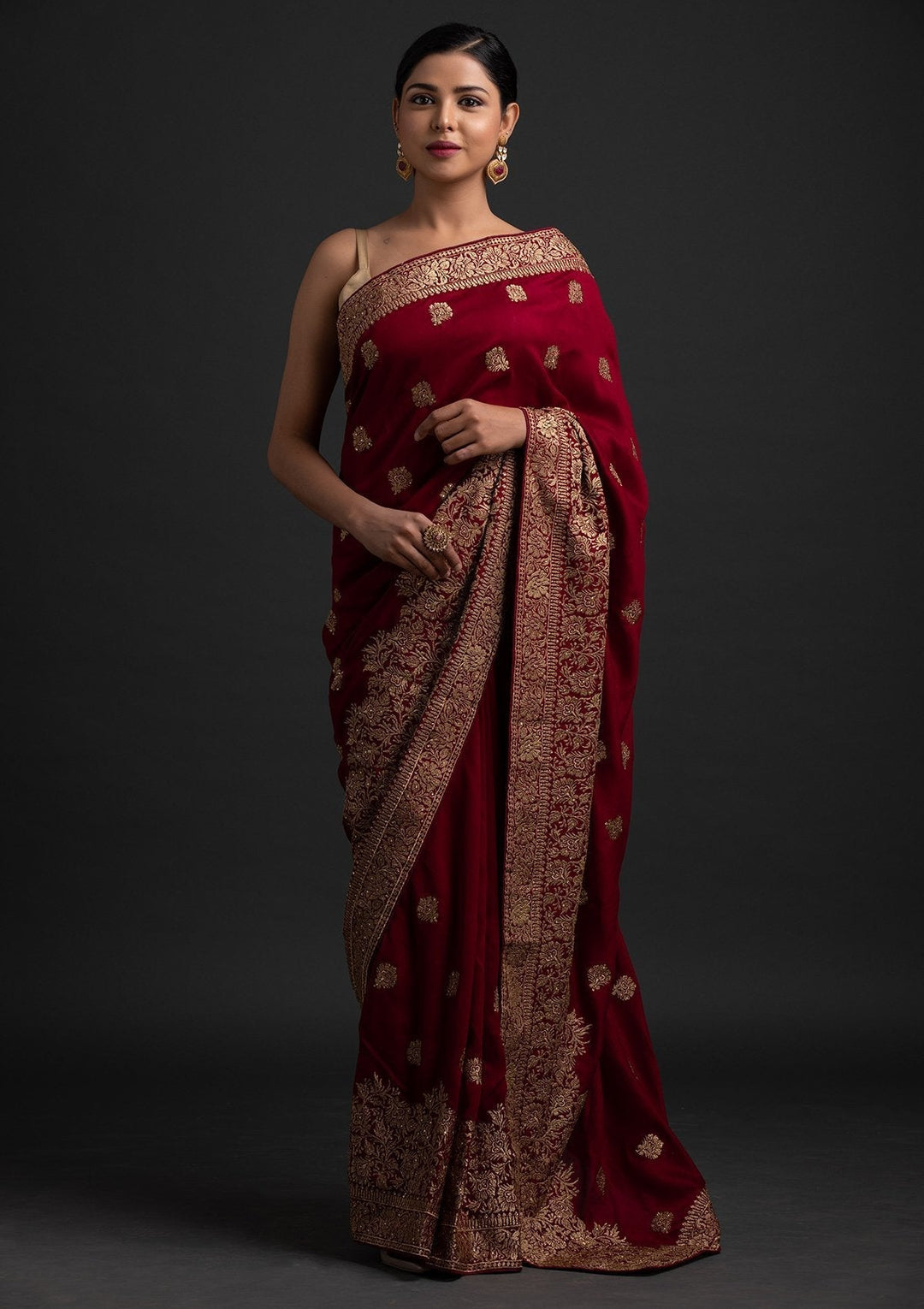 Maroon Zariwork Art Silk Designer Saree - koskii