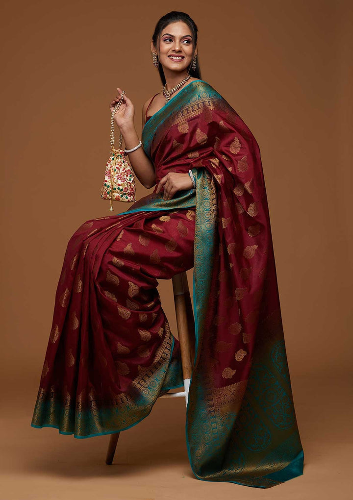 Maroon Zariwork Art Silk Saree-Koskii