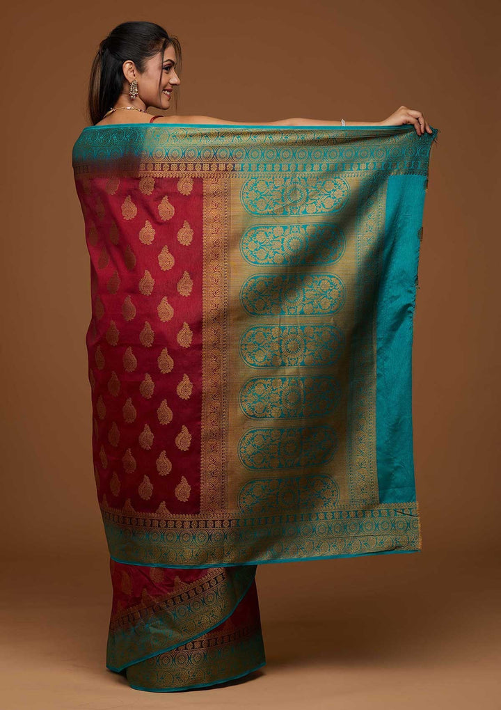 Maroon Zariwork Art Silk Saree-Koskii