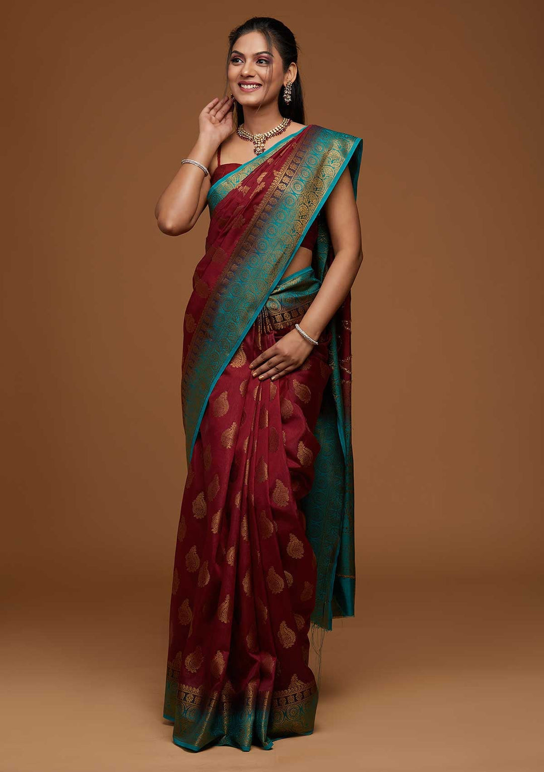 Maroon Zariwork Art Silk Saree-Koskii