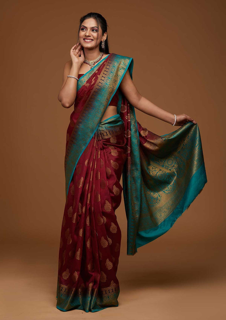 Maroon Zariwork Art Silk Saree-Koskii