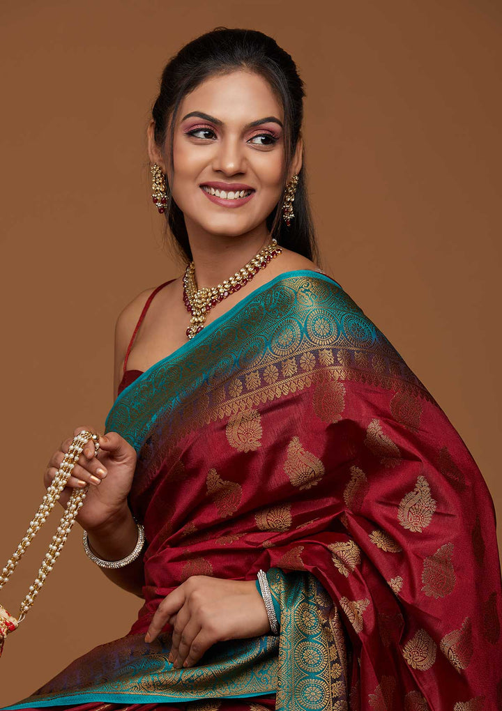 Maroon Zariwork Art Silk Saree-Koskii