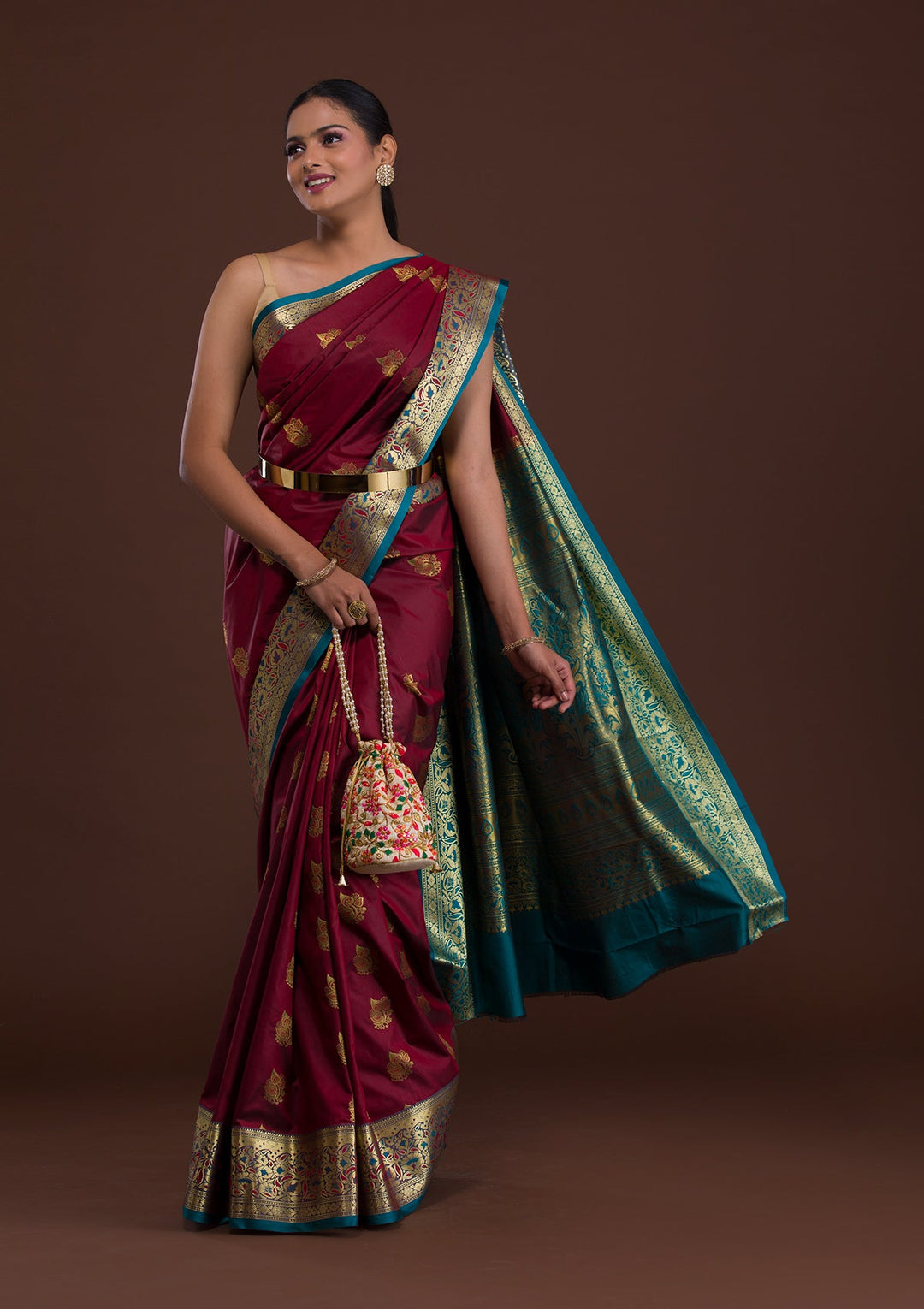 Maroon Zariwork Art Silk Saree-Koskii