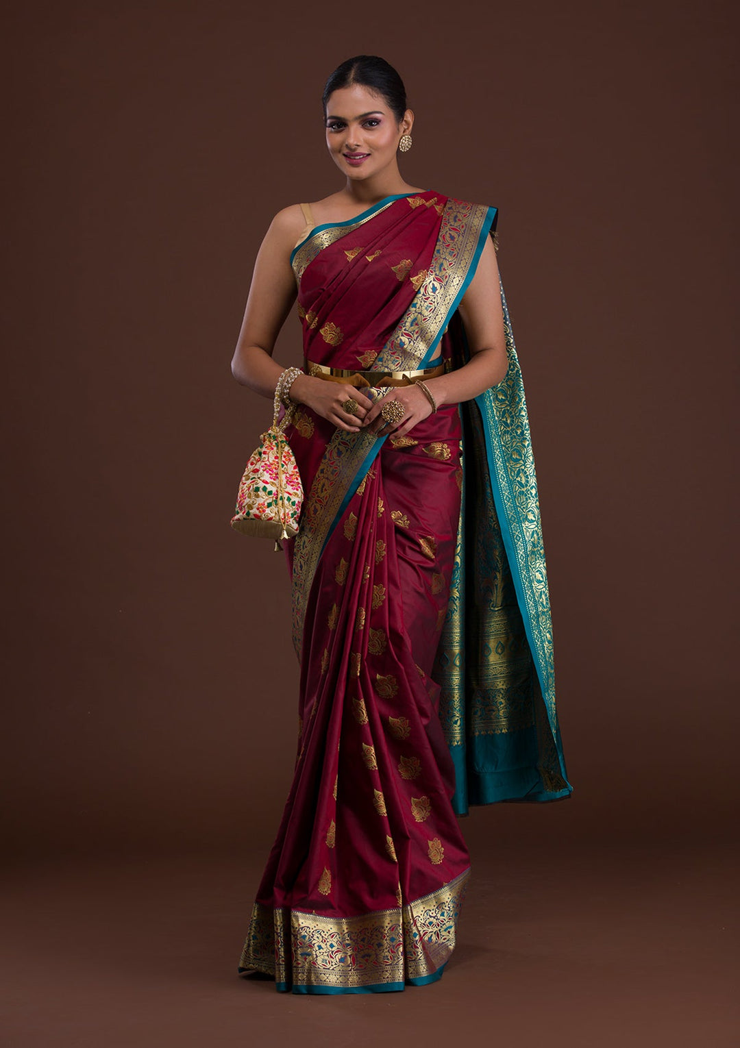 Maroon Zariwork Art Silk Saree-Koskii