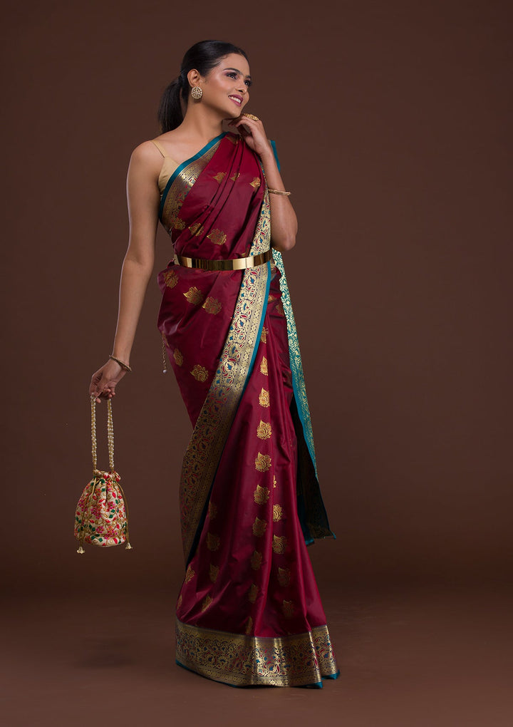 Maroon Zariwork Art Silk Saree-Koskii