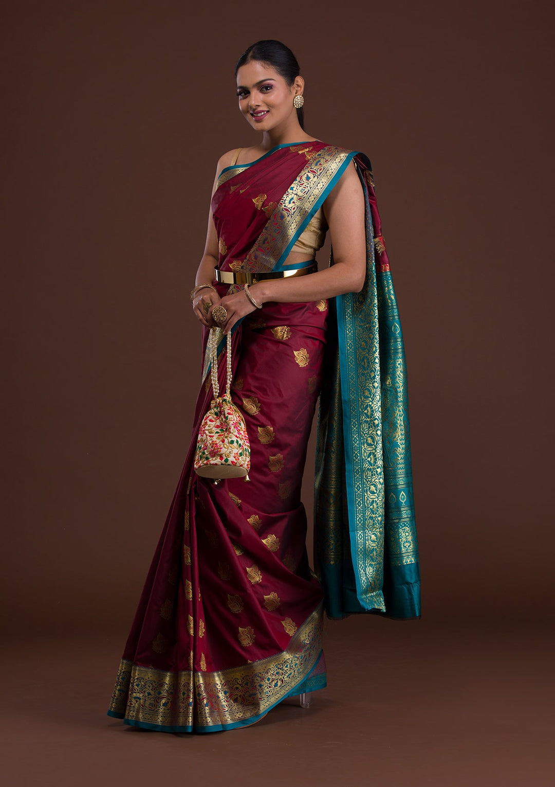 Maroon Zariwork Art Silk Saree-Koskii
