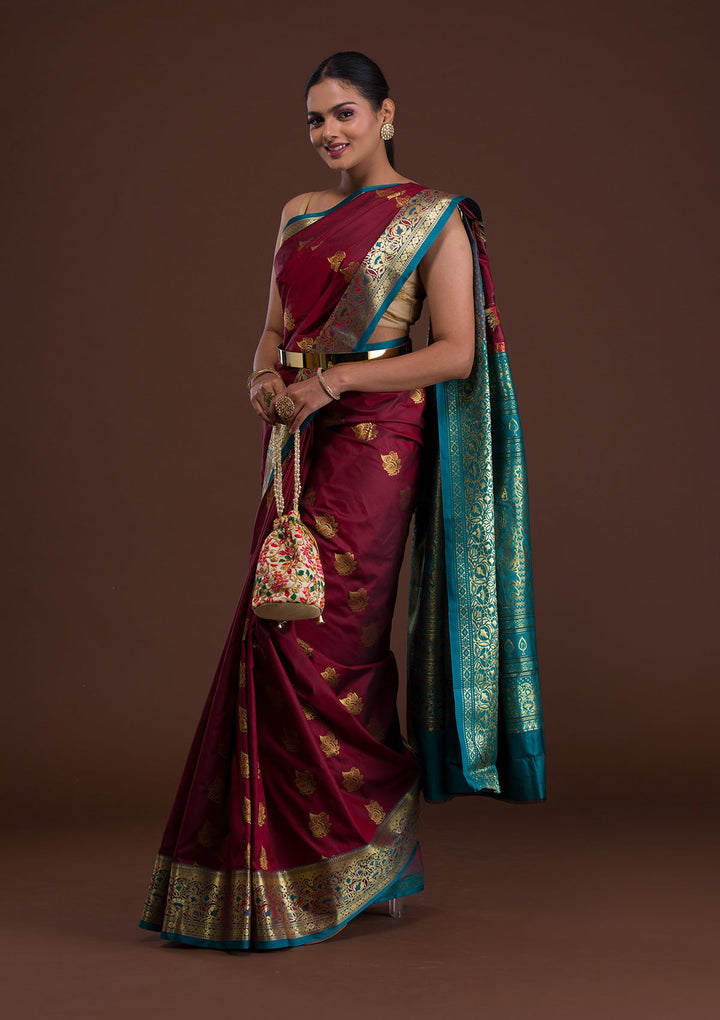 Maroon Zariwork Art Silk Saree-Koskii