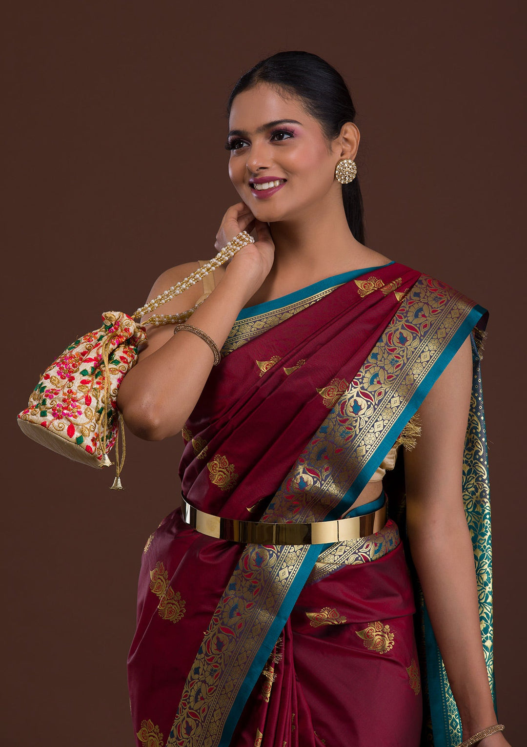 Maroon Zariwork Art Silk Saree-Koskii