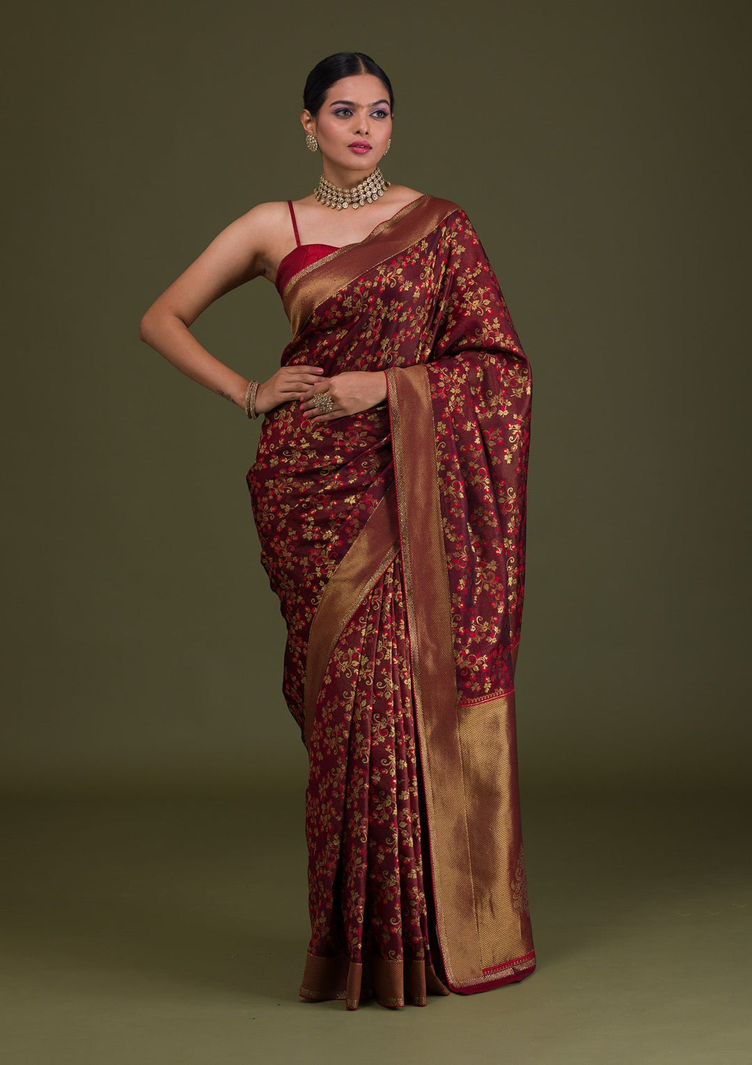 Maroon Zariwork Art Silk Saree-Koskii