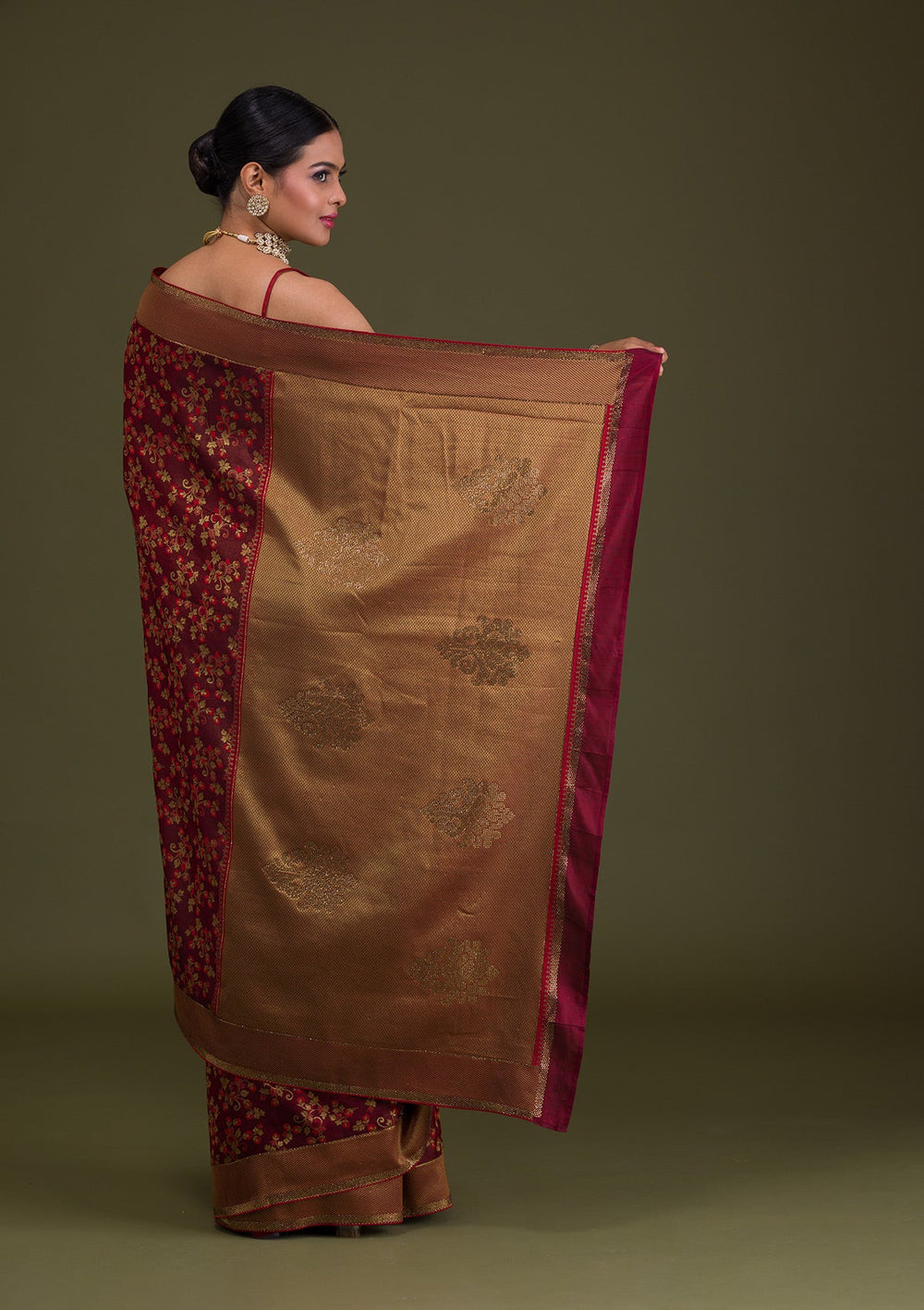 Maroon Zariwork Art Silk Unstitched Saree-Koskii