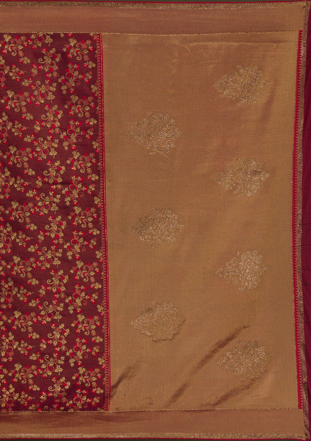 Maroon Zariwork Art Silk Unstitched Saree-Koskii