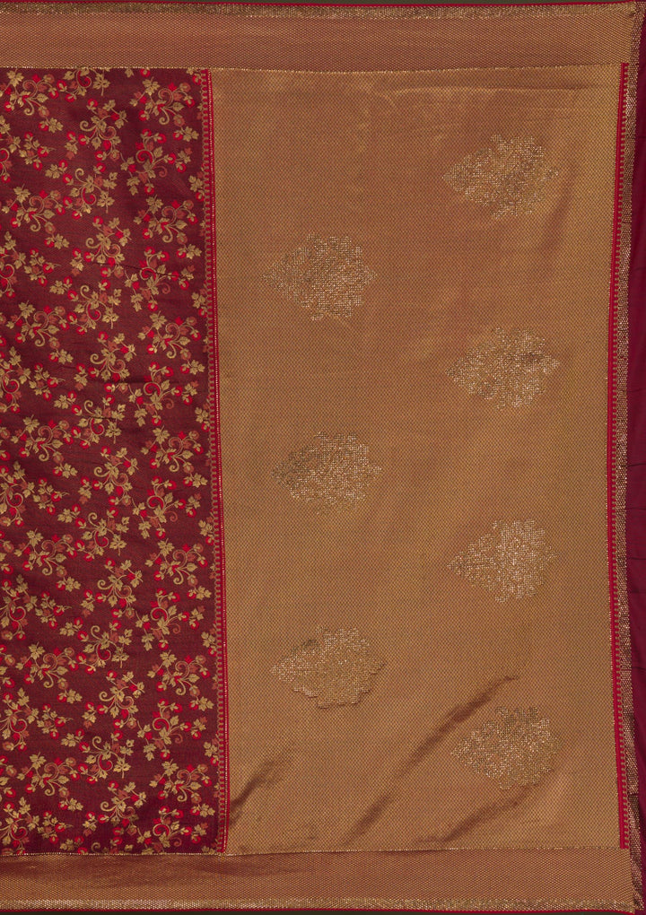 Maroon Zariwork Art Silk Unstitched Saree-Koskii