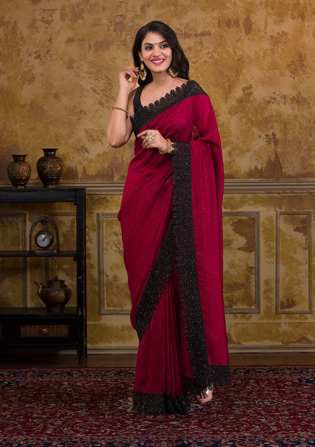 Maroon Zariwork Art Silk Saree-Koskii