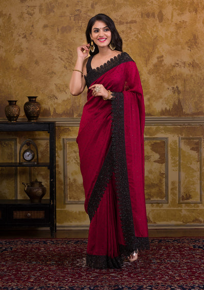Maroon Zariwork Art Silk Saree-Koskii