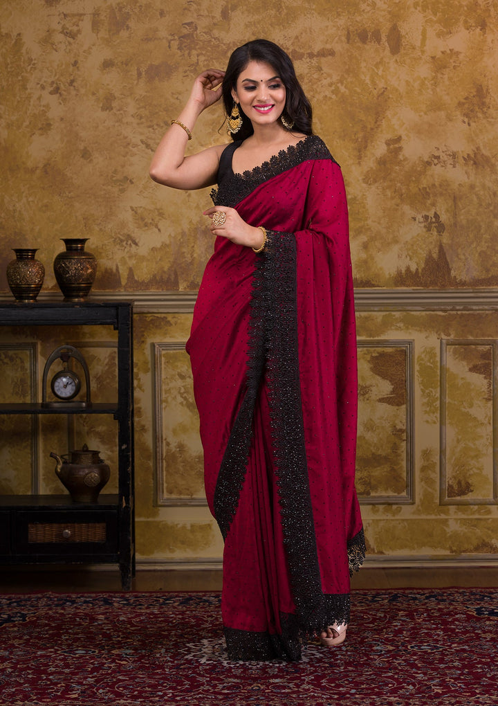 Maroon Zariwork Art Silk Saree-Koskii