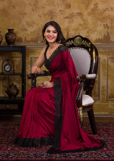 Maroon Zariwork Art Silk Saree-Koskii