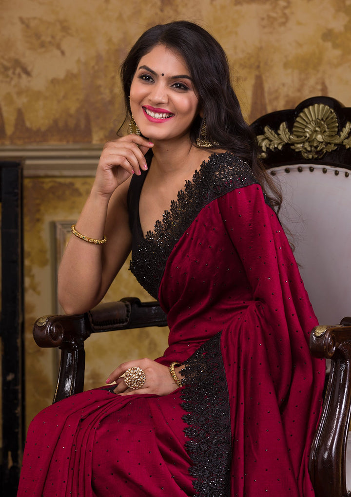 Maroon Zariwork Art Silk Saree-Koskii
