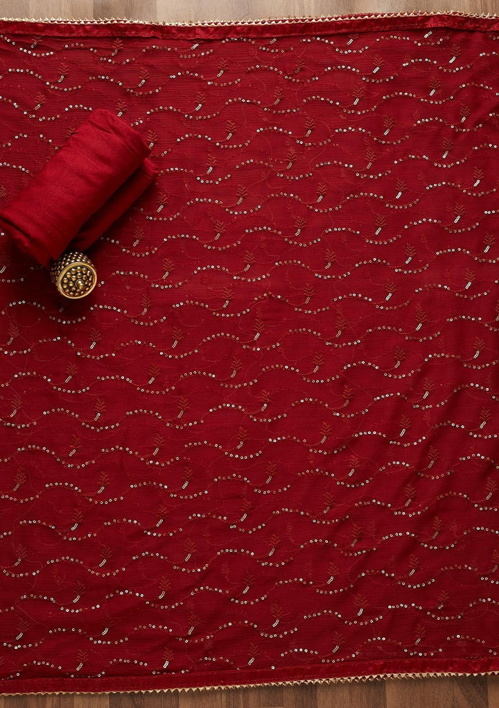 Maroon Zariwork Banarasi Semi-Stitched Salwar Suit-Koskii