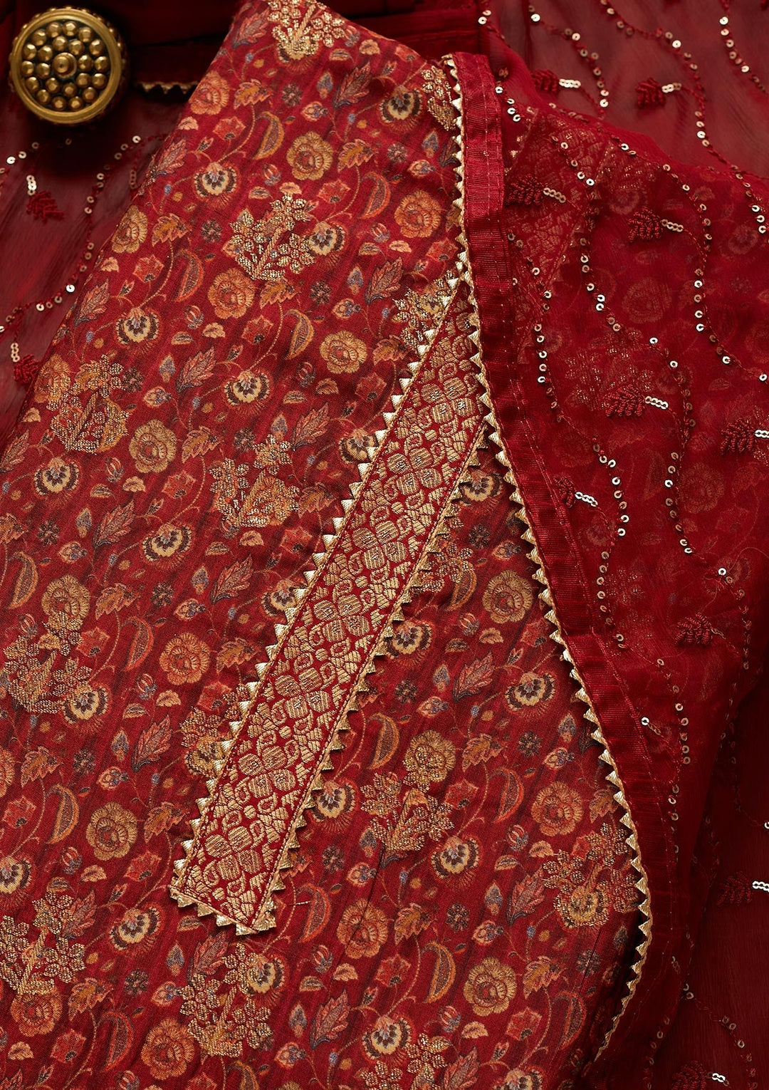 Maroon Zariwork Banarasi Semi-Stitched Salwar Suit-Koskii