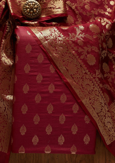 Maroon Zariwork Banarasi Designer Unstitched Salwar Suit - koskii