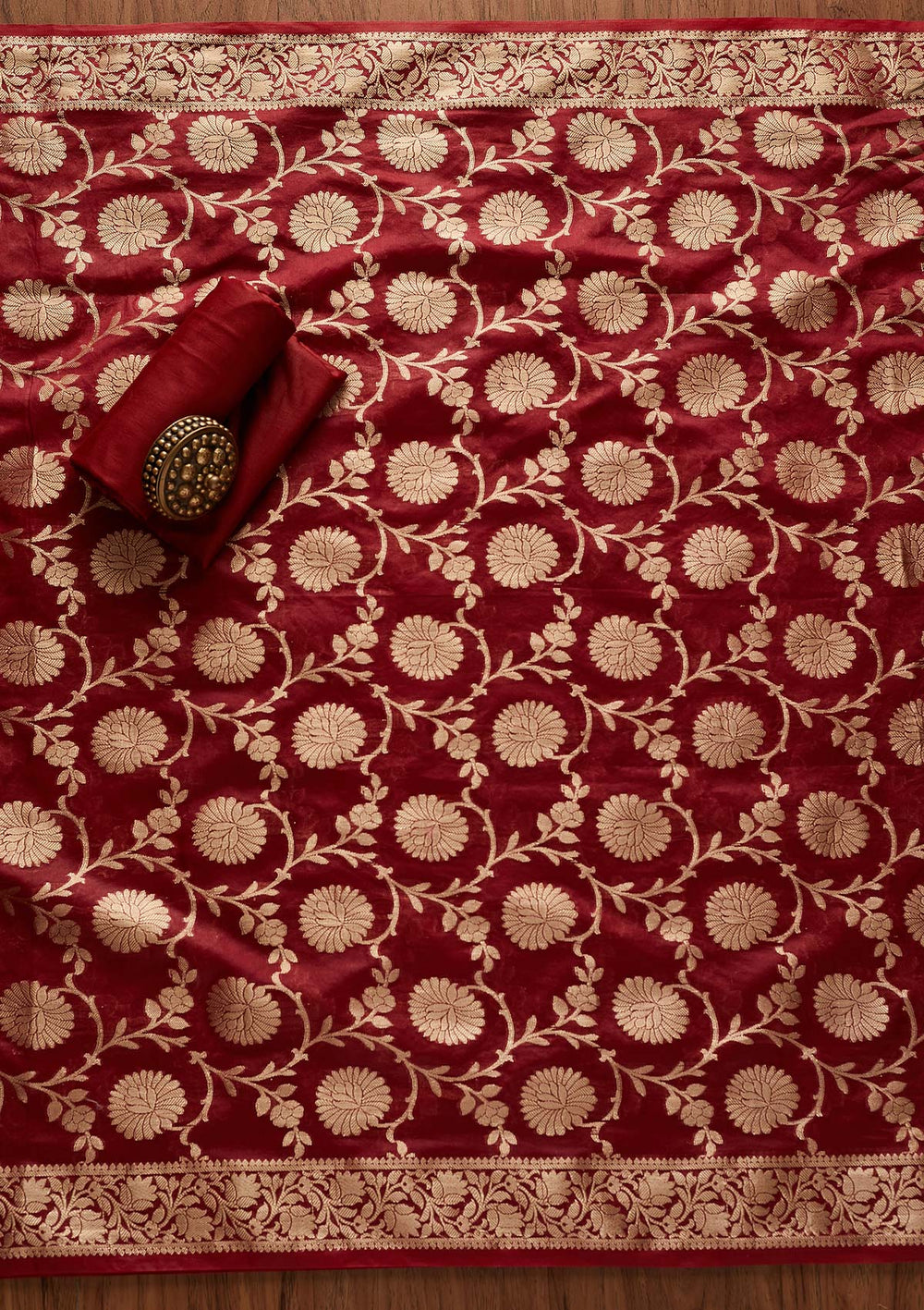 Maroon Zariwork Banarasi Designer Unstitched Salwar Suit - Koskii