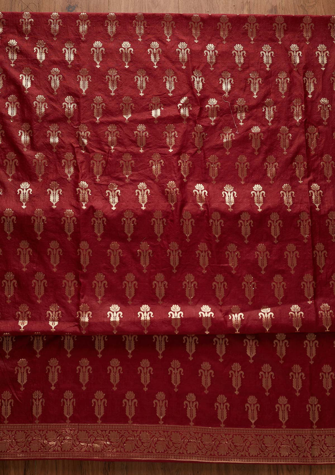 Maroon Zariwork Banarasi Designer Unstitched Salwar Suit - Koskii