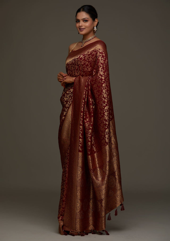 Maroon Zariwork Banarasi Designer Saree - Koskii