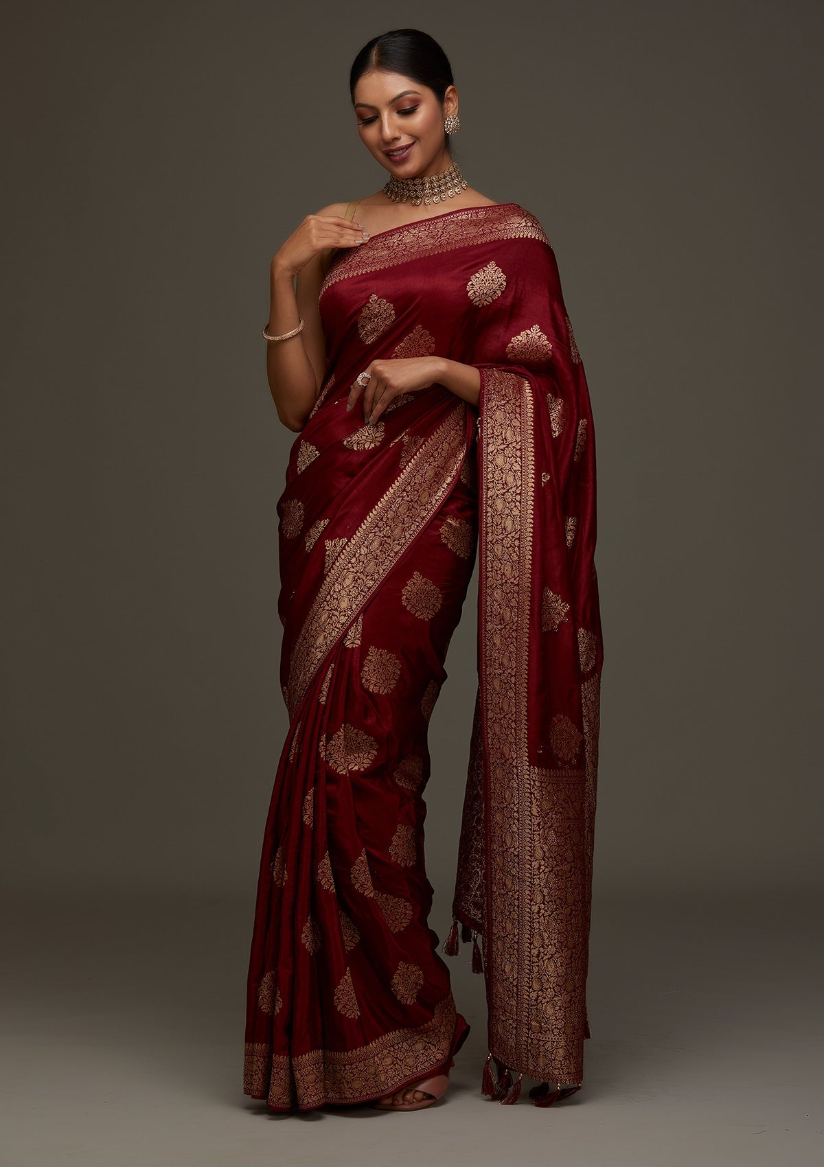 Maroon Zariwork Banarasi Designer Saree-Koskii