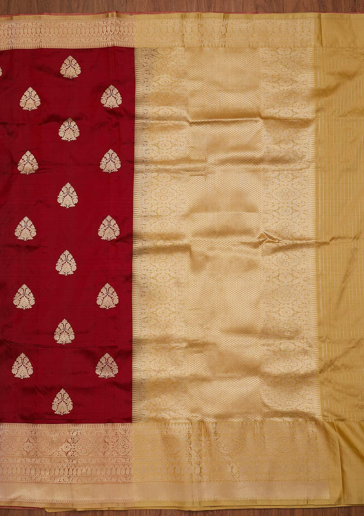 Maroon Zariwork Brocade Designer Saree - koskii