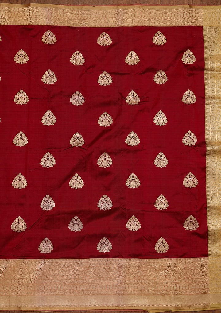Maroon Zariwork Brocade Designer Saree - koskii