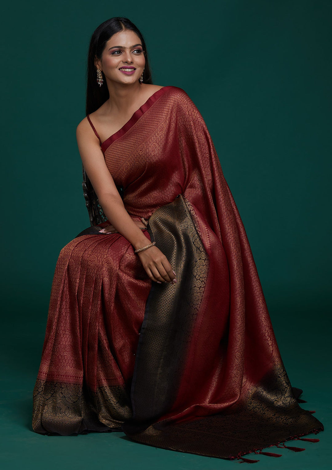 Maroon Zariwork Brocade Saree - Koskii