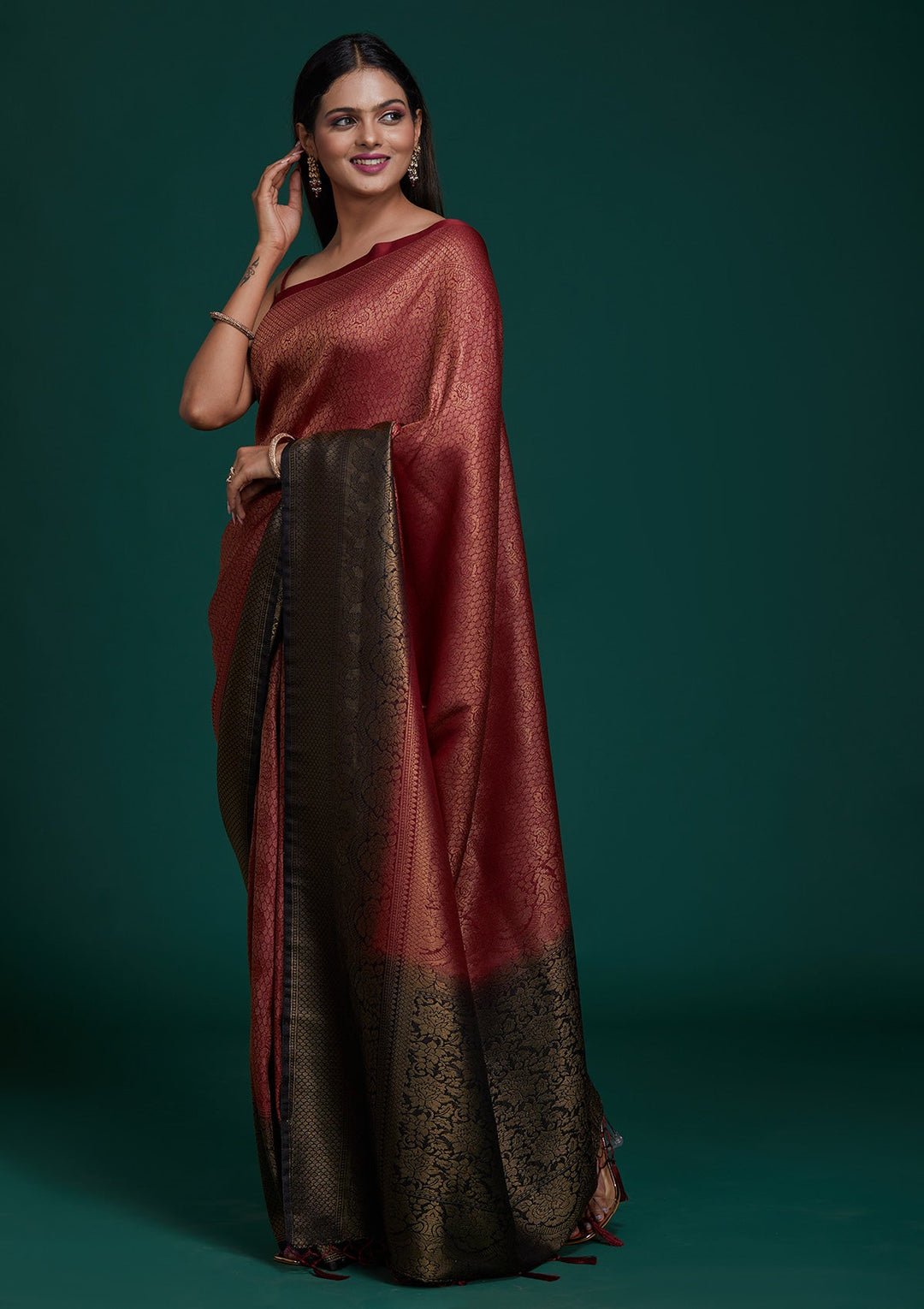 Maroon Zariwork Brocade Saree - Koskii