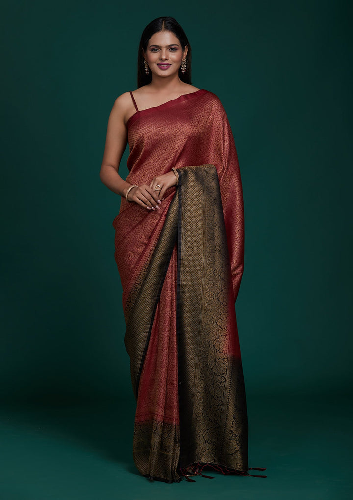 Maroon Zariwork Brocade Saree - Koskii