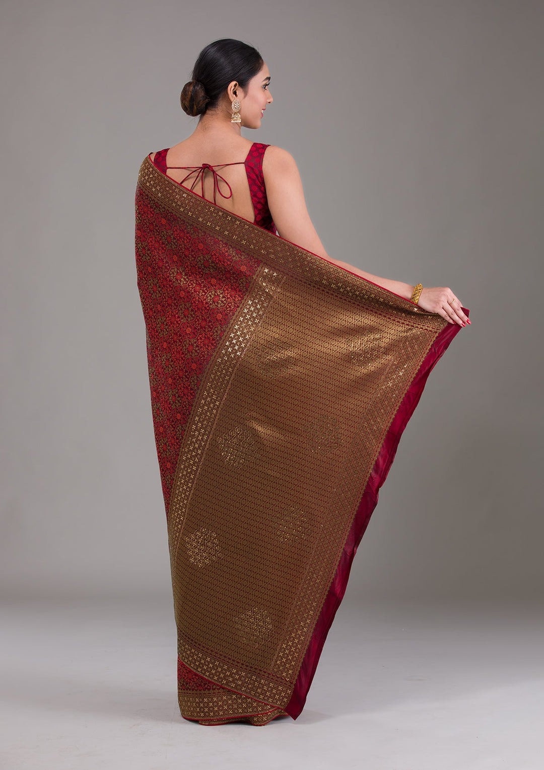 Maroon Zariwork Brocade Saree-Koskii