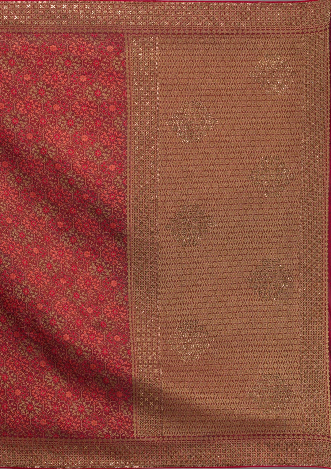 Maroon Zariwork Brocade Saree-Koskii