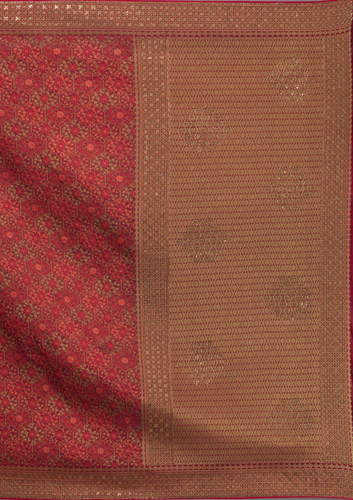 Maroon Zariwork Brocade Saree-Koskii