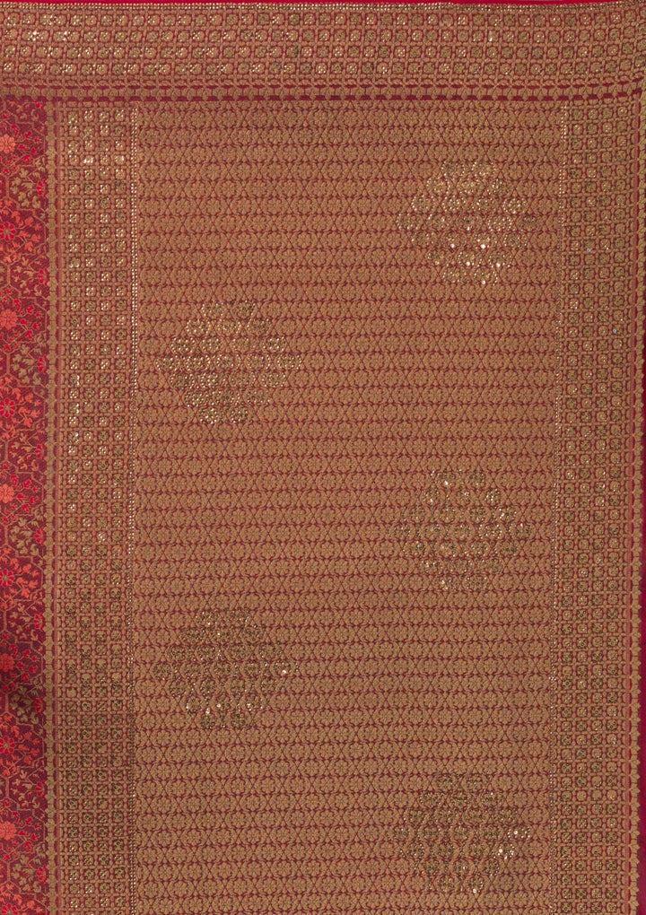 Maroon Zariwork Brocade Saree-Koskii