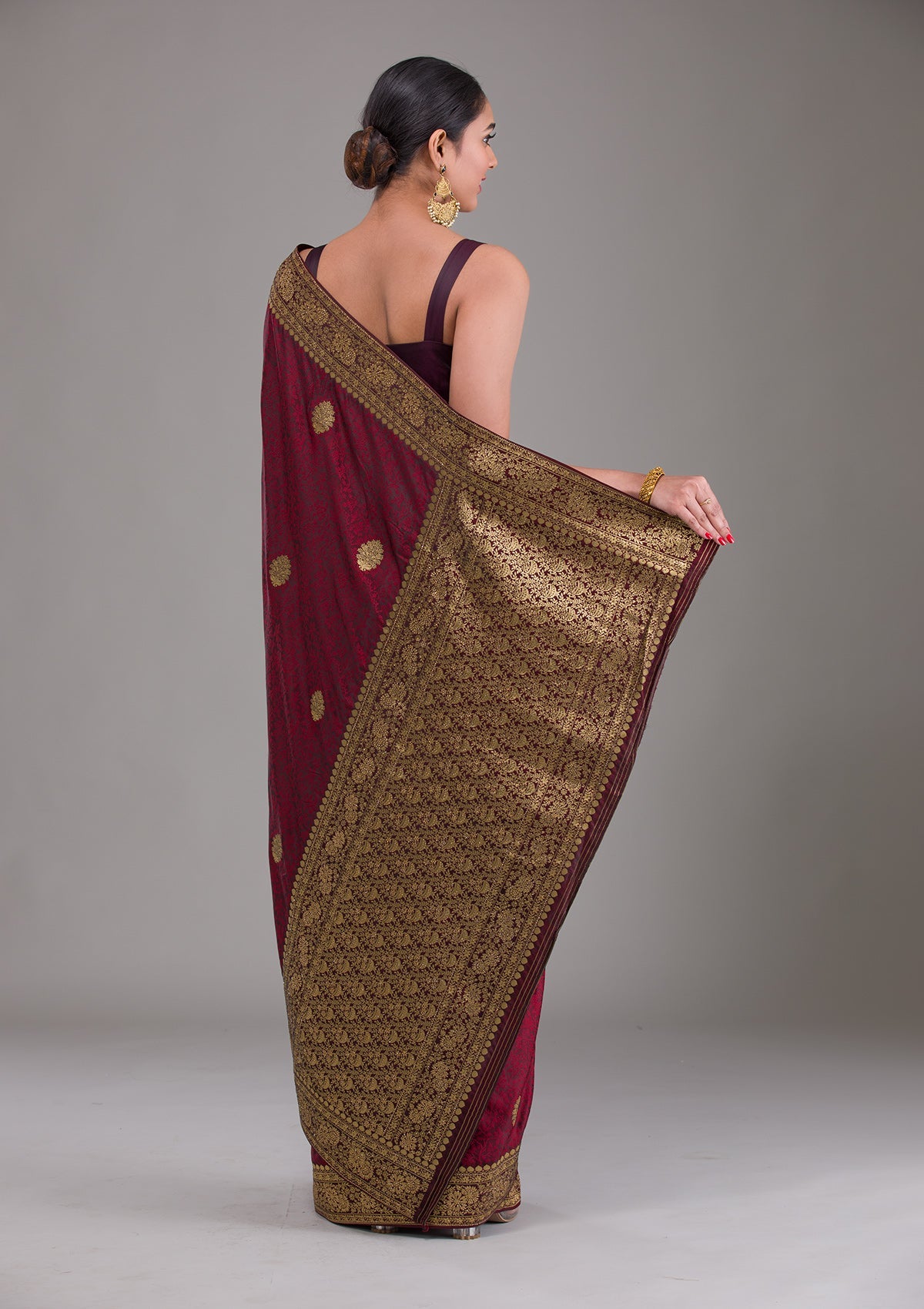 Maroon Zariwork Brocade Saree-Koskii