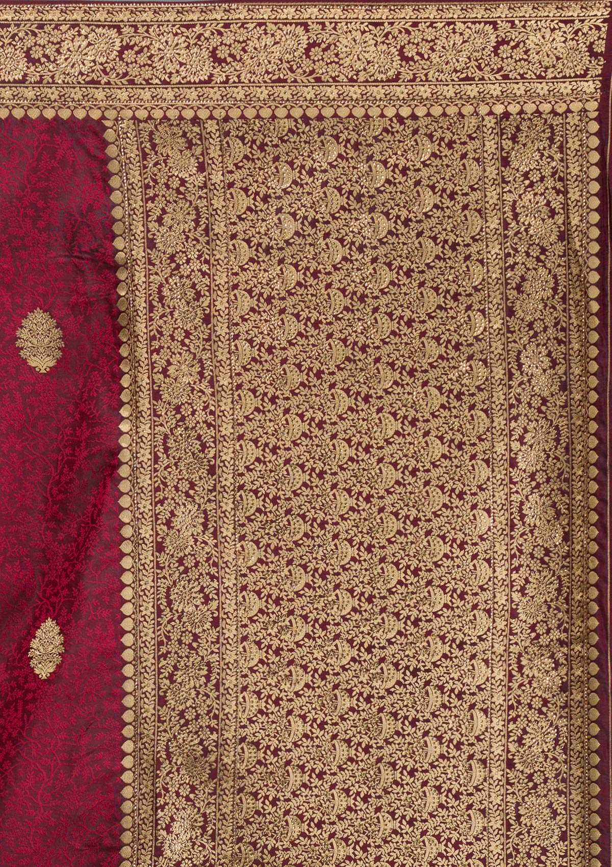 Maroon Zariwork Brocade Saree-Koskii