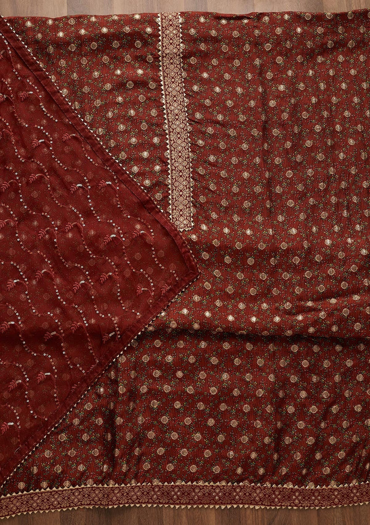 Maroon Zariwork Chanderi Semi-Stitched Salwar Suit-Koskii