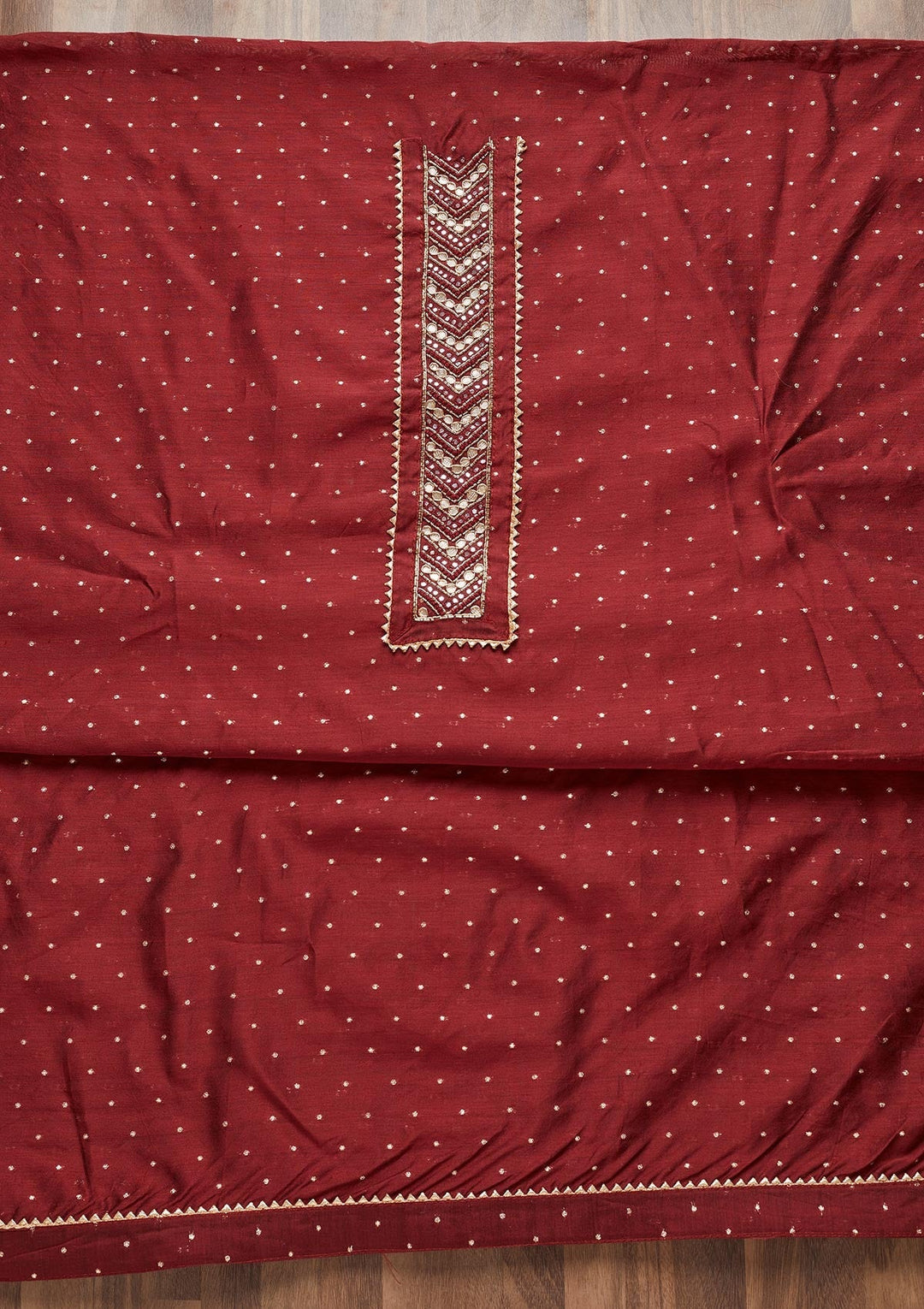 Maroon Zariwork Chanderi Unstitched Salwar Suit - Koskii