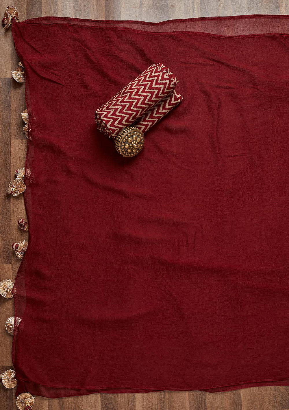 Maroon Zariwork Chanderi Unstitched Salwar Suit - Koskii