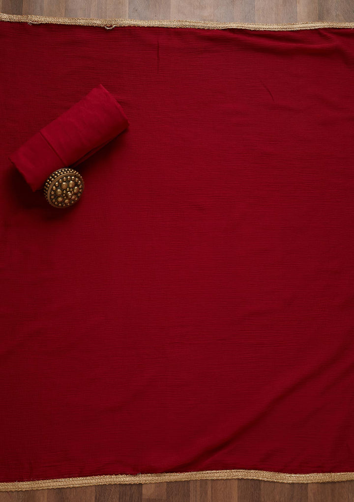 Maroon Zariwork Chanderi Unstitched Salwar Suit - Koskii