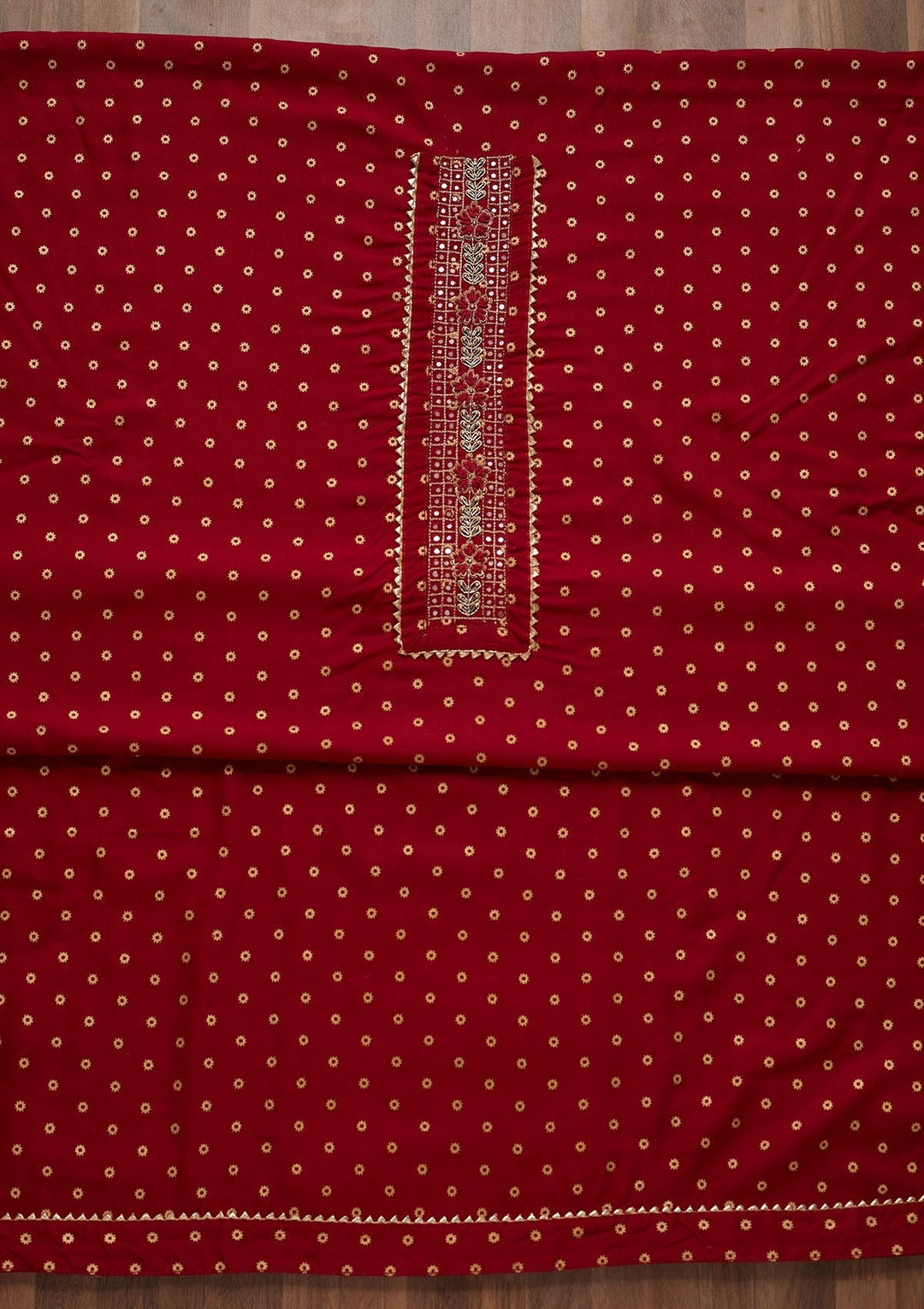 Maroon Zariwork Chanderi Unstitched Salwar Suit - Koskii