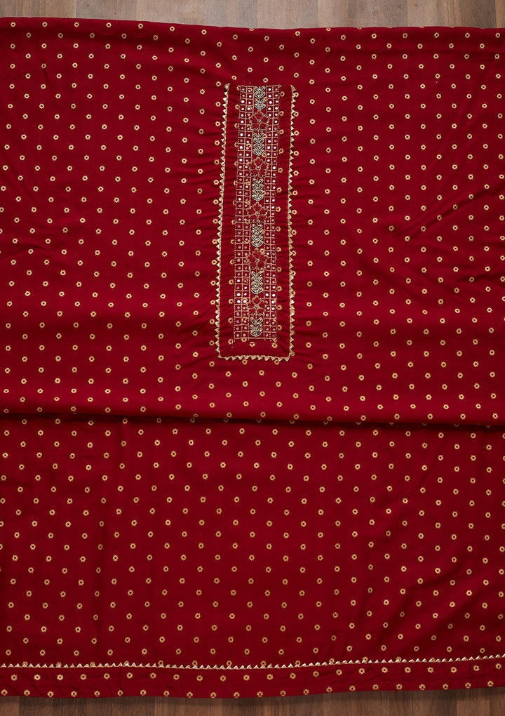 Maroon Zariwork Chanderi Unstitched Salwar Suit - Koskii