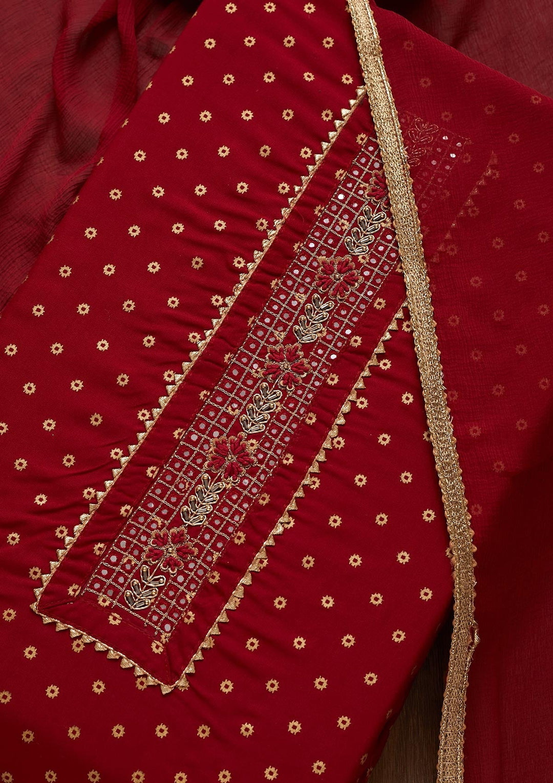Maroon Zariwork Chanderi Unstitched Salwar Suit - Koskii